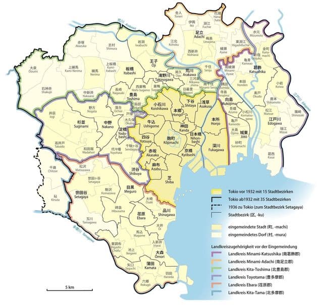 Mappa dei quartieri di Tokyo