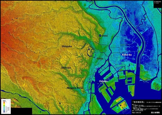 Mappa altimetrica di Tokyo